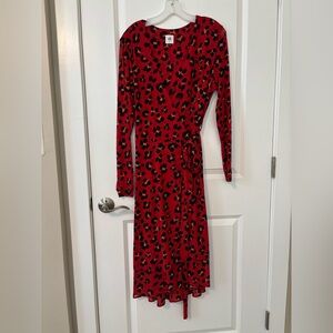 CAbi Red and Black wrap dress with Animal Print. Size Medium
